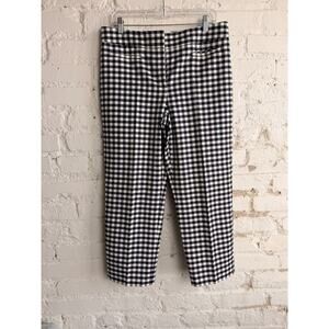 Ann Taylor Gingham Cropped Pants Kate Fit Navy White Stretch Preppy Chic L (est)